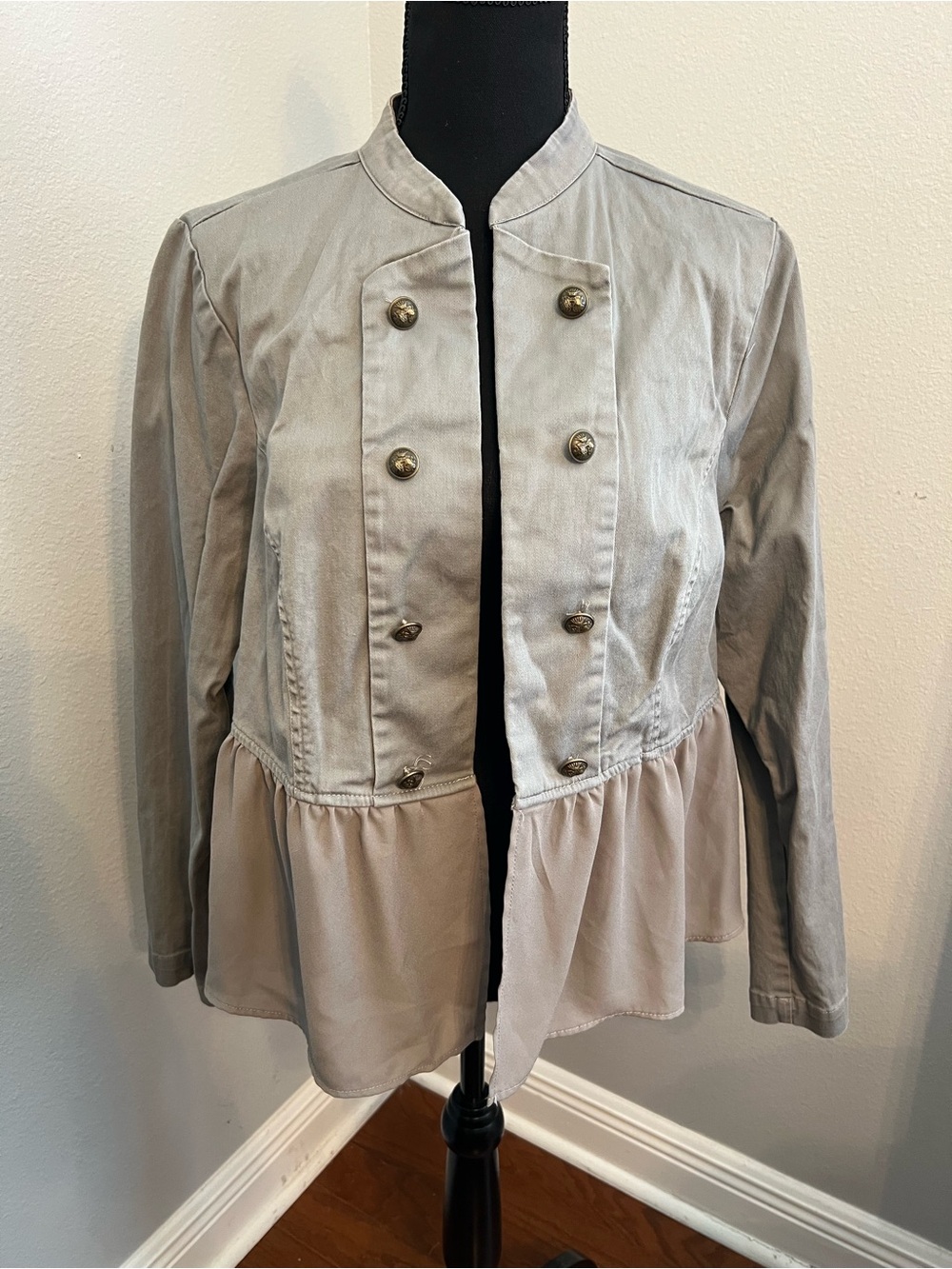 Torrid Gray Peplum Double-Breasted Military Style Jacket Size 0 (10/12)